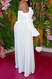 White Women Solid Color Sexy A Word Shoulder Flounce Split Long Dress HDY2036-2