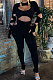 Black Women Sexy Hole Pure Color Bodycon Jumpsuits FFE191