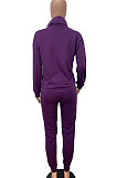 Purple Casual Sporty Simplee Letter Long Sleeve High Neck Long Pants Sets LD9025-1