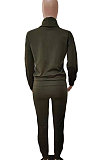 Army Green Casual Sporty Simplee Letter Long Sleeve High Neck Long Pants Sets LD9025-3