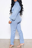 Black Women Long Sleeve Pure Color Fashion High Collar Pants Sets AYQ08023-2