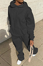 Black Preppy Pure Color Long Sleeve Hoodie Jogger Pants Sport Sets LYY9318-1