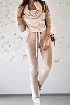 Apricot Korea Velvet Pure Color Long Sleeve Sexy A Word Shoulder Pocket Casual Jumpsuits MQX23591-2