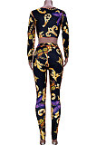 Purple Women Fashion Casual Bandage Sexy Hollow Out Line Dew Waist Pants Sets MDF5267-1