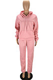 Pink Preppy Pure Color Long Sleeve Hoodie Jogger Pants Sport Sets LYY9318-2
