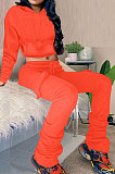 Pink New Simplee Velvet Thickning Long Sleeve Hoodie Ruffle Trousers Solid Color Suit ALS269-6