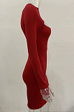 Red Women's Long Sleeve Hollow Out Club Pullover Mid Waist Mini Dress YBN9042-1