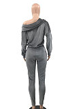 Apricot Korea Velvet Pure Color Long Sleeve Sexy A Word Shoulder Pocket Casual Jumpsuits MQX23591-2