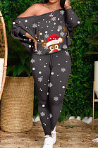 Black Fashion Christmas Printed Long Sleeve T-Shirts Skinny Pants The Home Suit LY054-2