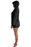 Brown Women Pure Color Double Velvet Hoodie Coat Shorts Sets NK267 -4