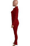 Rose Red Women's Ribber Pure Color Single-Breasted Bodycon Pants Sets NK266-6