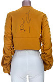 Orange Sexy Printing Line Puff Sleeve Round Collar Loose Zipper Coat MDF5263-3