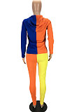 Orange Blue Simple New Spliced Long Sleeve Hoodie Pencil Pants LYY9317