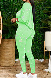 Neon Green Fashion Christmas Printed Long Sleeve T-Shirts Skinny Pants The Home Suit LY054-3