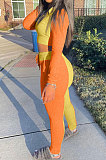 Orange Wholesale Spliced Long Sleeve Zipper Tops Pencil Pants Sport Sets ALS270-3
