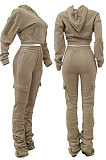 Grey New Simplee Velvet Thickning Long Sleeve Hoodie Ruffle Trousers Solid Color Suit ALS269-5