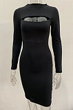 Black Women's Long Sleeve Hollow Out Club Pullover Mid Waist Mini Dress YBN9042-2