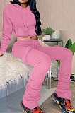 Orange New Simplee Velvet Thickning Long Sleeve Hoodie Ruffle Trousers Solid Color Suit ALS269-3