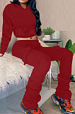 Pink New Simplee Velvet Thickning Long Sleeve Hoodie Ruffle Trousers Solid Color Suit ALS269-6