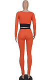 Orange Euramerican Women Dew Waist Casual Spliced Ribber Pants Sets ED8545-1