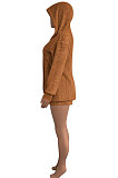 Black Women Pure Color Double Velvet Hoodie Coat Shorts Sets NK267 -3