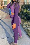 Purple Wholesale Spliced Long Sleeve Zipper Tops Pencil Pants Sport Sets ALS270-5