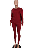 Wine Red Women's Pure Color Casual Pants Sets ED8541-3