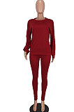 Wine Red Women's Pure Color Casual Pants Sets ED8541-3