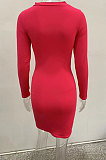 Red Women's Long Sleeve Hollow Out Club Pullover Mid Waist Mini Dress YBN9042-1