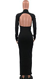 White Women Fashion Sexy Backless Solid Color Pullover Round Collar Mid Waist Long Dress MQX23593-2