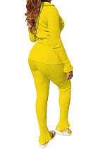 Yellow Women's Ribber Pure Color Single-Breasted Bodycon Pants Sets NK266-2