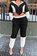 Black Fashion Velvet Color Matching Hoodie Zipper Dew Waist Pants Sets FFE192-2