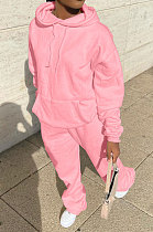 Pink Preppy Pure Color Long Sleeve Hoodie Jogger Pants Sport Sets LYY9318-2