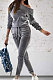 Gray Korea Velvet Pure Color Long Sleeve Sexy A Word Shoulder Pocket Casual Jumpsuits MQX23591-1