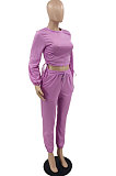 Purple Modest Women's Long Sleeve Round Neck Hoody Trousers Plain Color Suit HXY68019