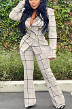 Pink Euramerican Plaid Jacket Casual Suits Wide Leg Pants Two Pieces Q984-2