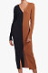 Black Cotton Blend Sexy V Collar High Waist Color Matching Buttons Long Dress CSM21475-3