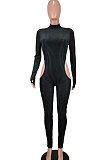 Black Trendy Korea Velvet Line Dew Waist Sexy Bodycon Jumpsuits AGY68533