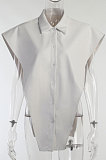 White Women Sexy PU Leather Solid Color Loose Shirts Tanks CSM21387-3