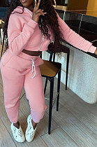 Pink Hoodie Pure Color Long Sleeve Zipper Sport Pants Sets AGY68532