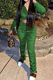 Green Wholesale Women's Ruffle Velvet Long Sleeve V Neck Crop Tops Trousers Suit QC8050-2