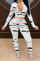 White Women's Multi Sexy Zipper Long Sleeve Pants Sets QQM4342-2