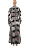 Dark Blue Luxe New Women's Color Matching Plaid Printed Long Sleeve Slim Fitting Dress SZS6031-3