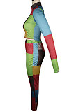 Multi Women's Color Block Sexy Zipper Long Sleeve Pants Sets QQM4342-1