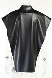 White Women Sexy PU Leather Solid Color Loose Shirts Tanks CSM21387-3