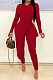 Red Wholesale New Long Sleeve Round Neck Lace-Up Knotted Irregularity Tops Skinny Pants Solid Color Suit SZS8198-4