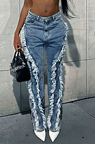 Fashion Casual Raw Edge Slim Fitting Jean Pants SZS1006