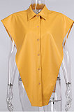 Yellow Women Sexy PU Leather Solid Color Loose Shirts Tanks CSM21387-2