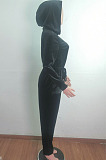Khaki Simple New Velvet Long Sleeve Zipper Bandage Hooded Jumpsuits QZ6131-3