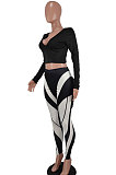 Black Trendy Bodycon Dew Waist V Collar Backless Positioning Printing Pants Sets BYQ3115